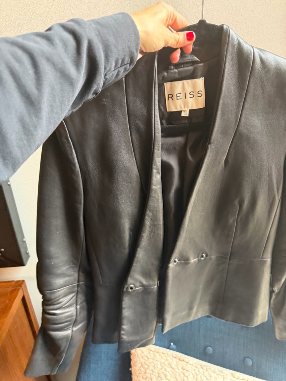 Reiss Black Leather Blazer-Style Jacket
